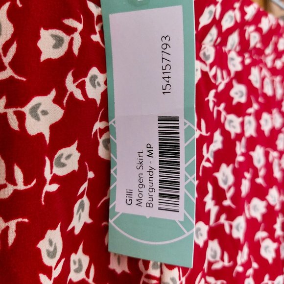 BNWT Gilli Morgen Floral Midi Skirt Burgundy Size M Petite Stitch Fix - Picture 3 of 4